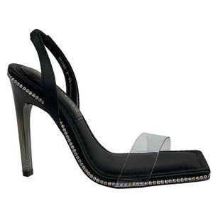 Good American Shoes Womens Size 9 Black Sling back Heel Crystal Crush $195 Nib